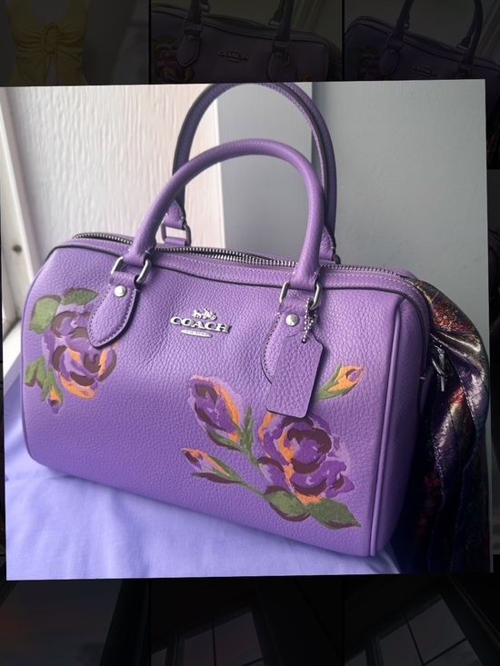 Coach Handbags - Coach Rowan Satchel With Rose Print – Iris Multi / Lavender Purple – NWOT Rare